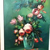 Large oil painting on canvas vase with flowers signed