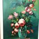 Large oil painting on canvas vase with flowers signed