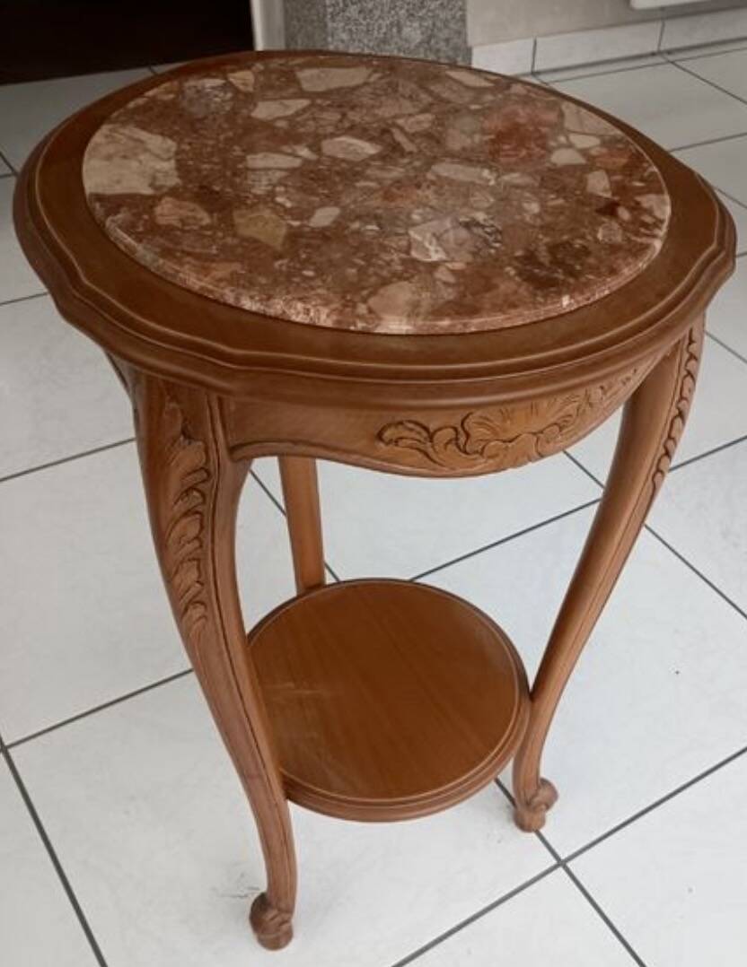 Louis XV style gueridon in carved wood and marble