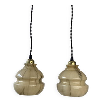 Pair of antique vintage marble pendant lights