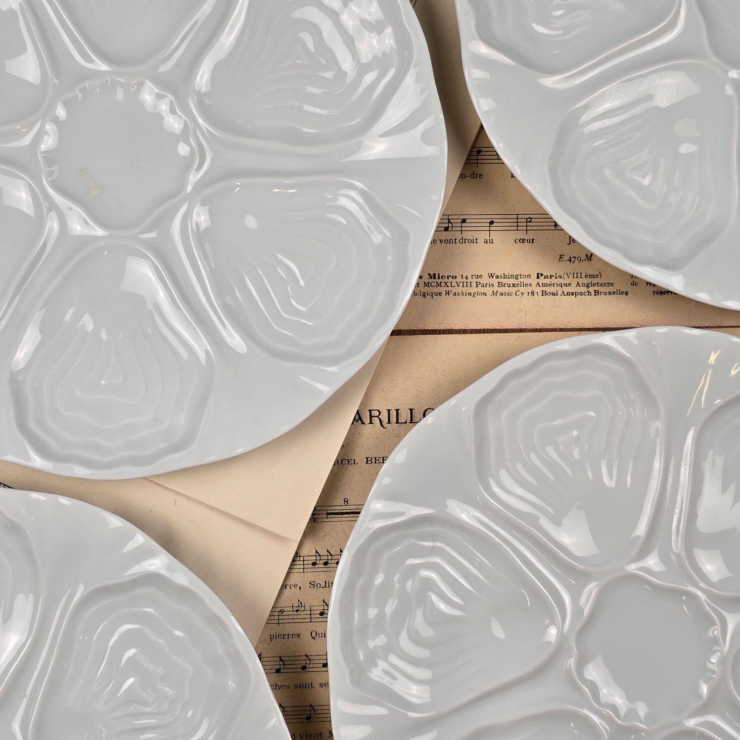 Set of 4 vintage Limoges porcelain oyster plates from France