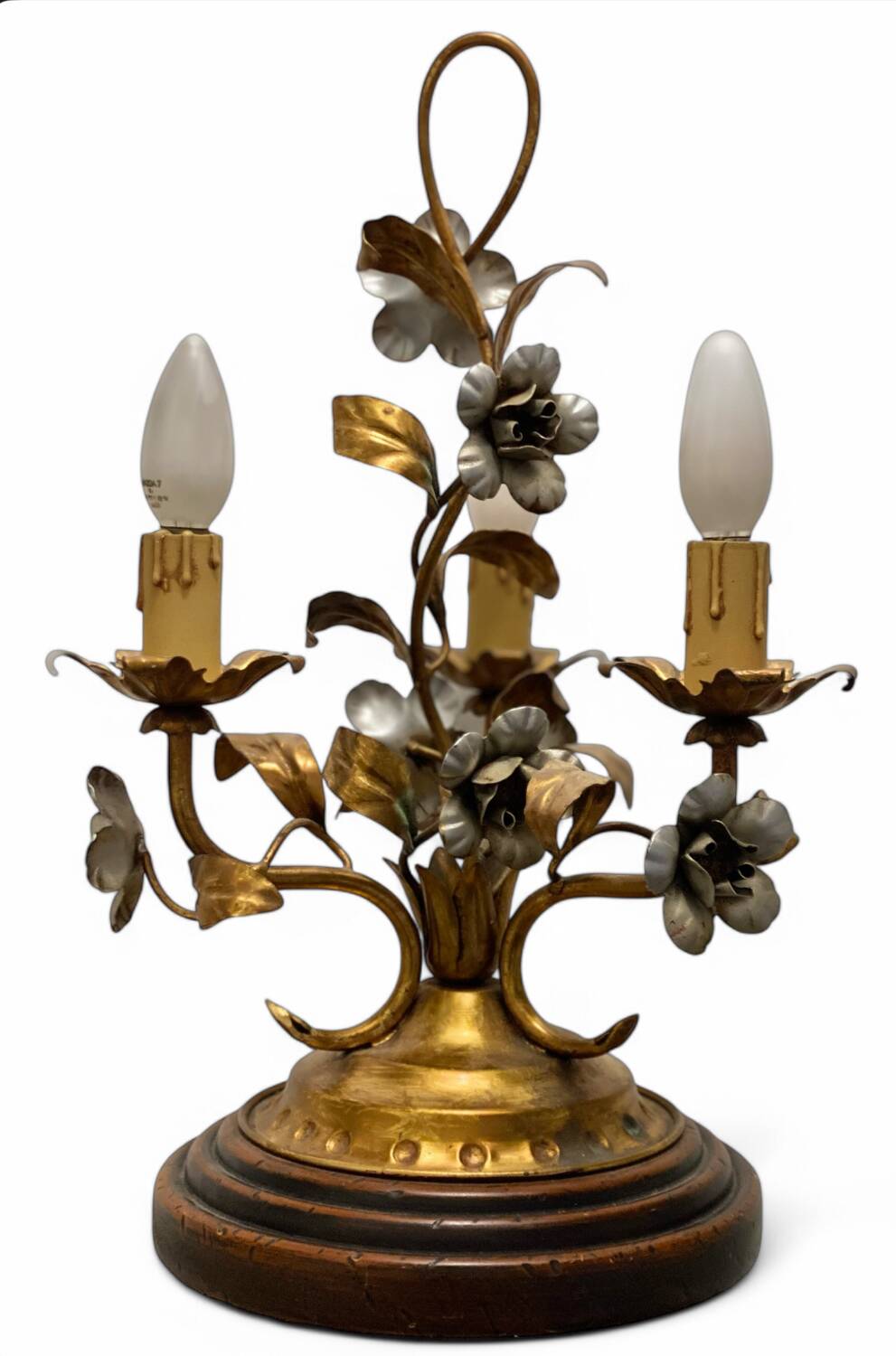 Vintage Florentine lamp Rivolta Paralumi Milano in gold and silver metal