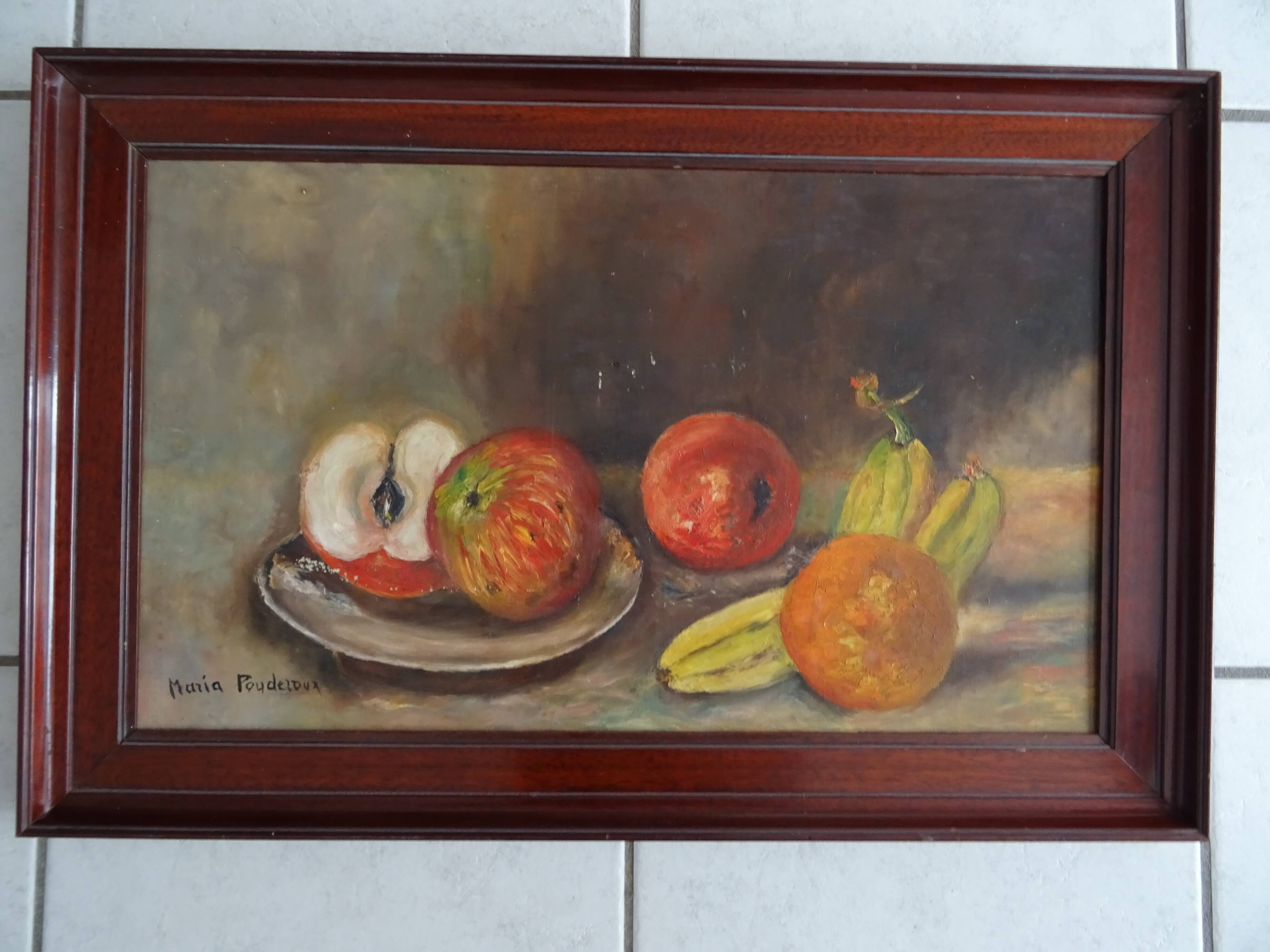 Old still life painting of fruits signed oil on canvas