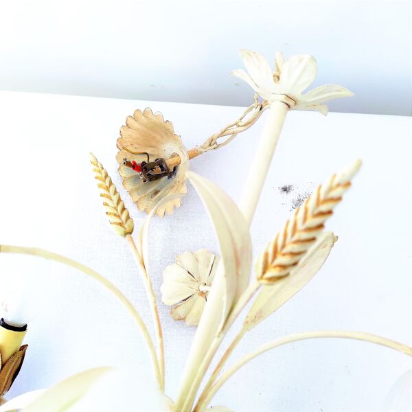 Lustre Vintage En Fer Forgé Décor Épis De Blé Et Fleurs / 3 Lumières