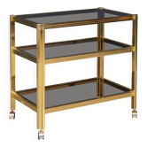 20thC BRASS & SMOKED GLASS DRINKS TROLLEY ATTRIBUTED TO MAISON JANSEN c1970