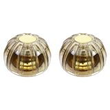 Pair of wall lights or ceiling lights in brass and amber glass by Limburg, Germany, 1960s.