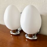 Pair of opaline wall lamps and chrome metal