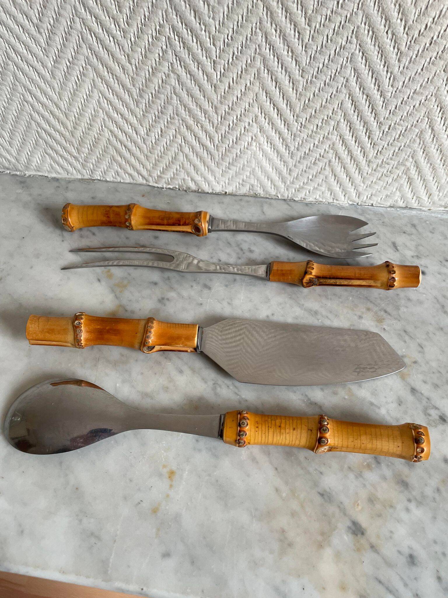 Set of four bamboo serving cutlery