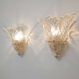 Pair of Barovier & Toso Murano Foglia d’Oro wall sconces, 1980s
