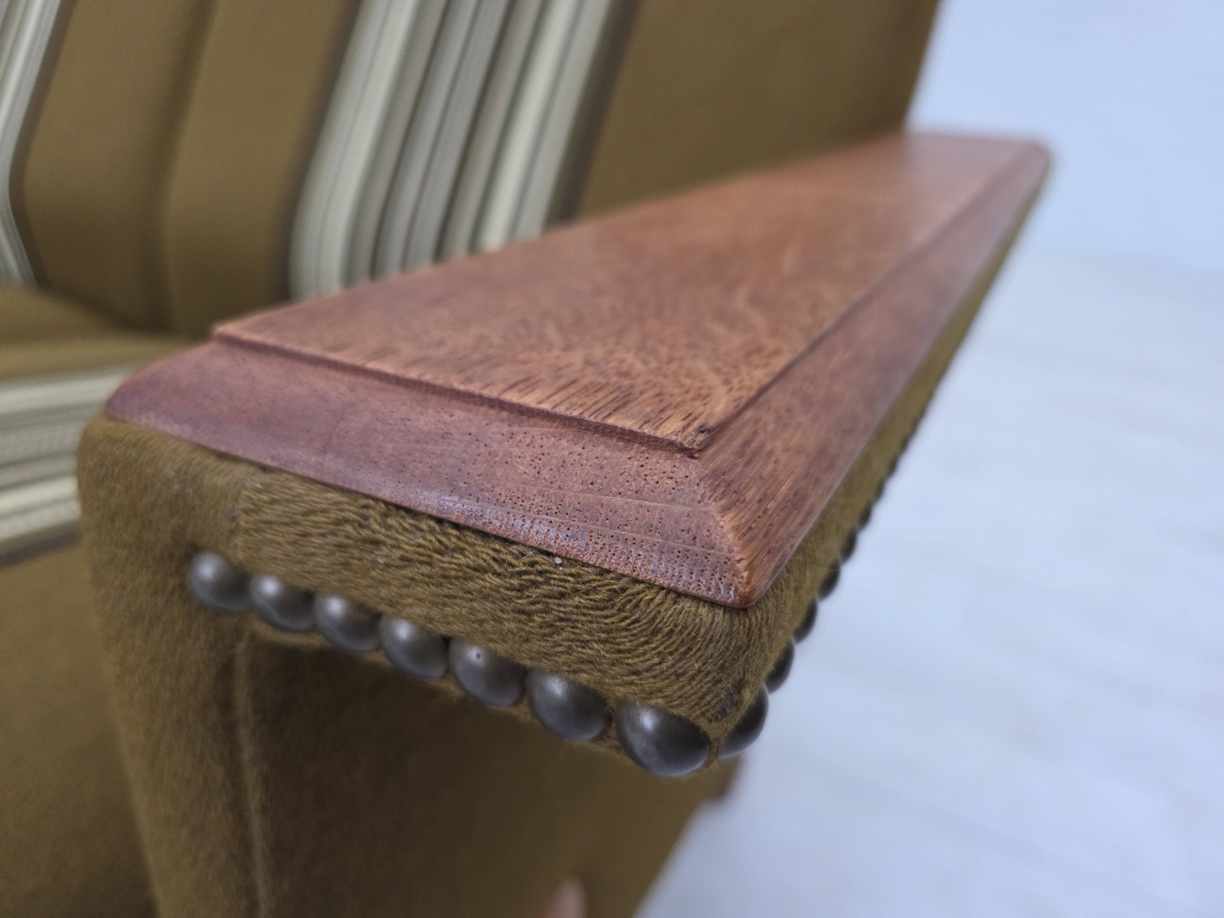 1970s, Danish 3-seater sofa, furniture wool, solid oak wood.