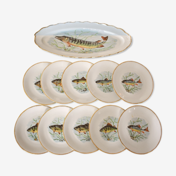 Rare: fish set 11 pieces, Société Française de Porcelaine