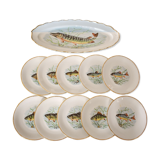 Rare: fish set 11 pieces, Société Française de Porcelaine