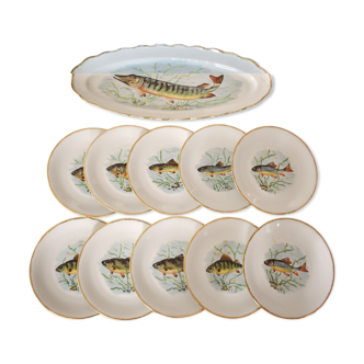 Rare: fish set 11 pieces, Société Française de Porcelaine
