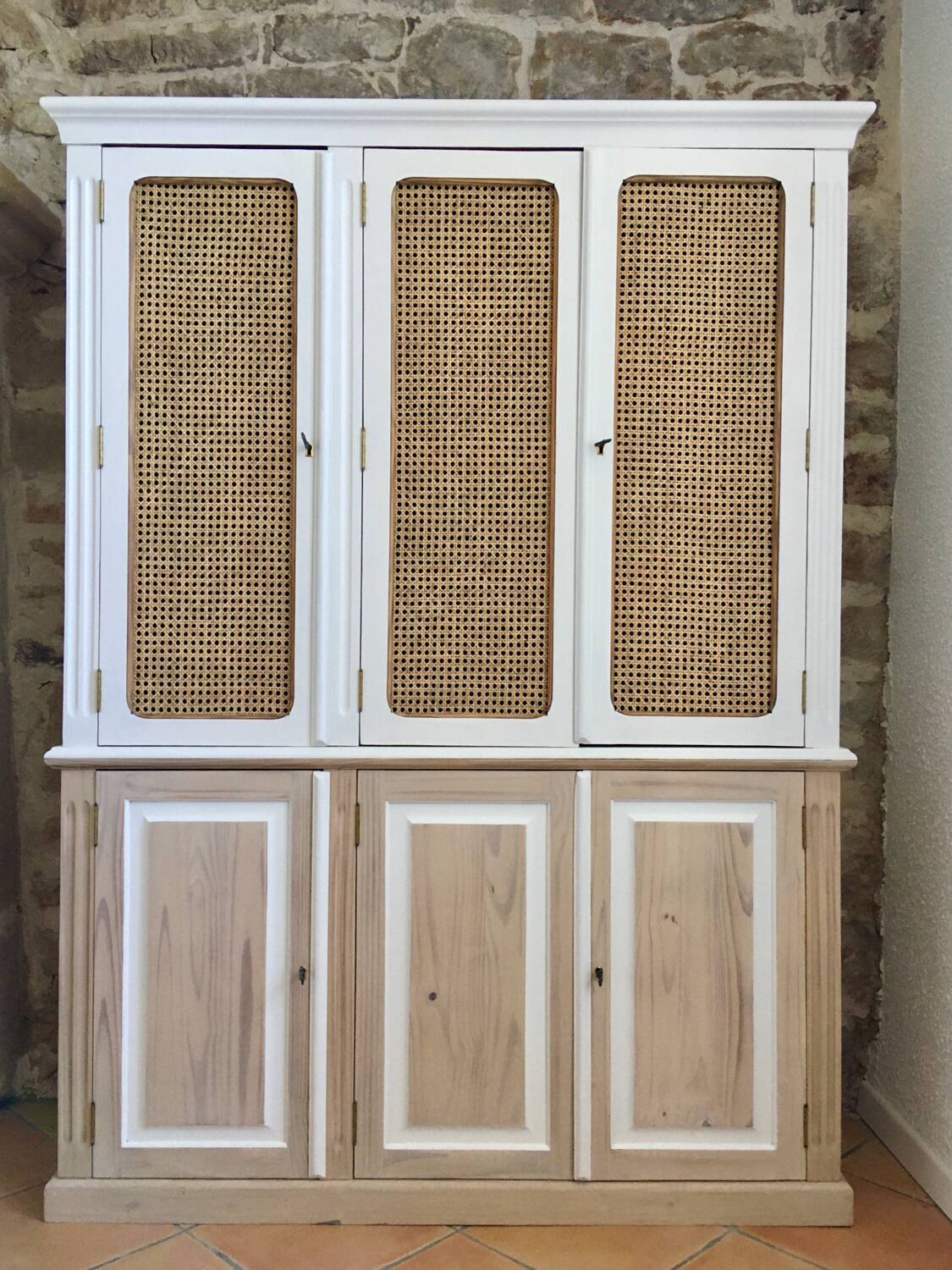 Wood and rattan dresser