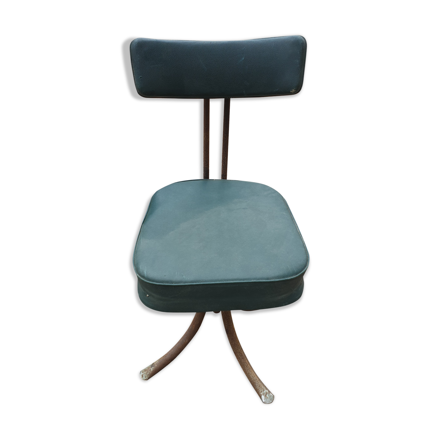 Swivel chair in green skai and chrome steel, Pullman, 1960