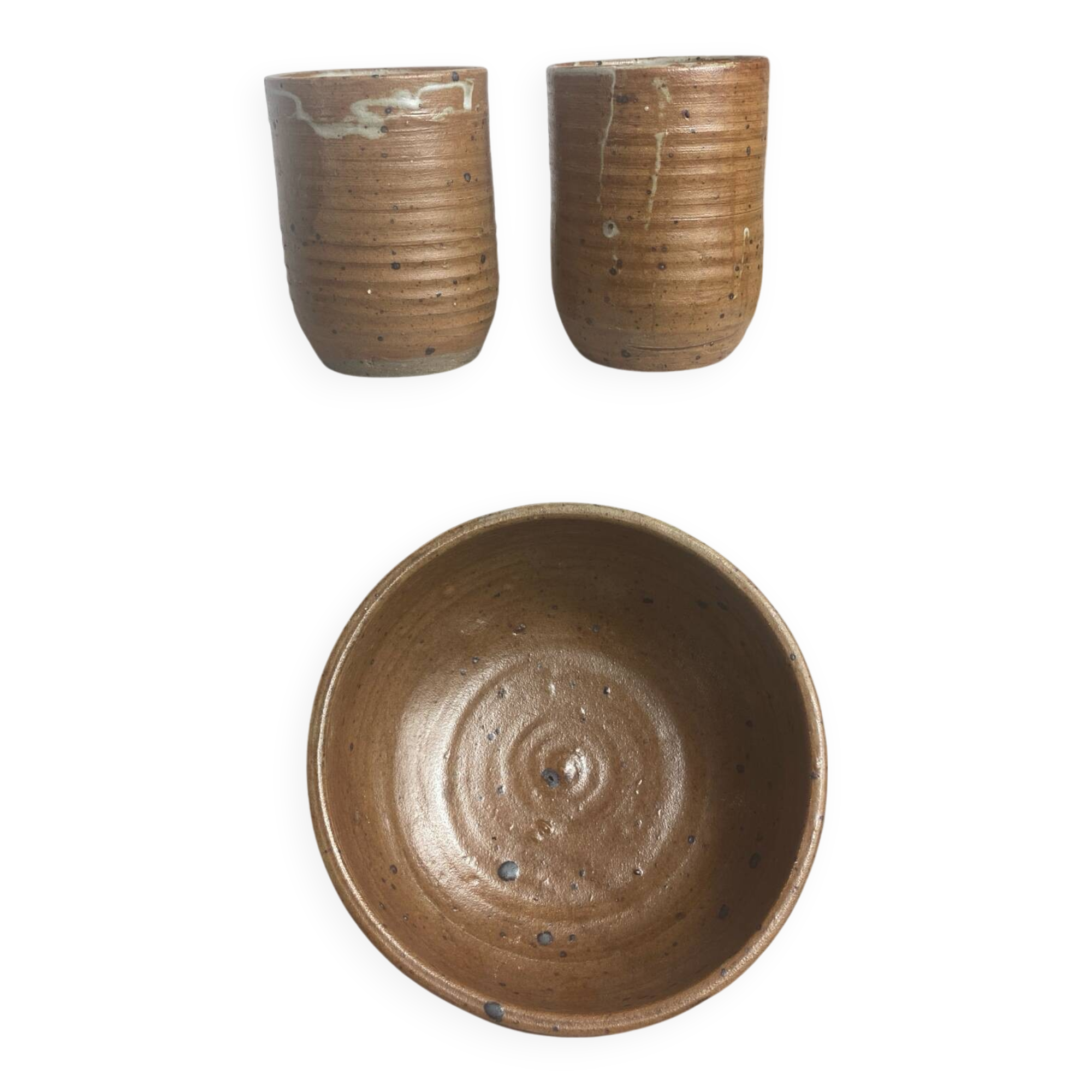 Vallauris Pyrite Stoneware Bowl and Mugs