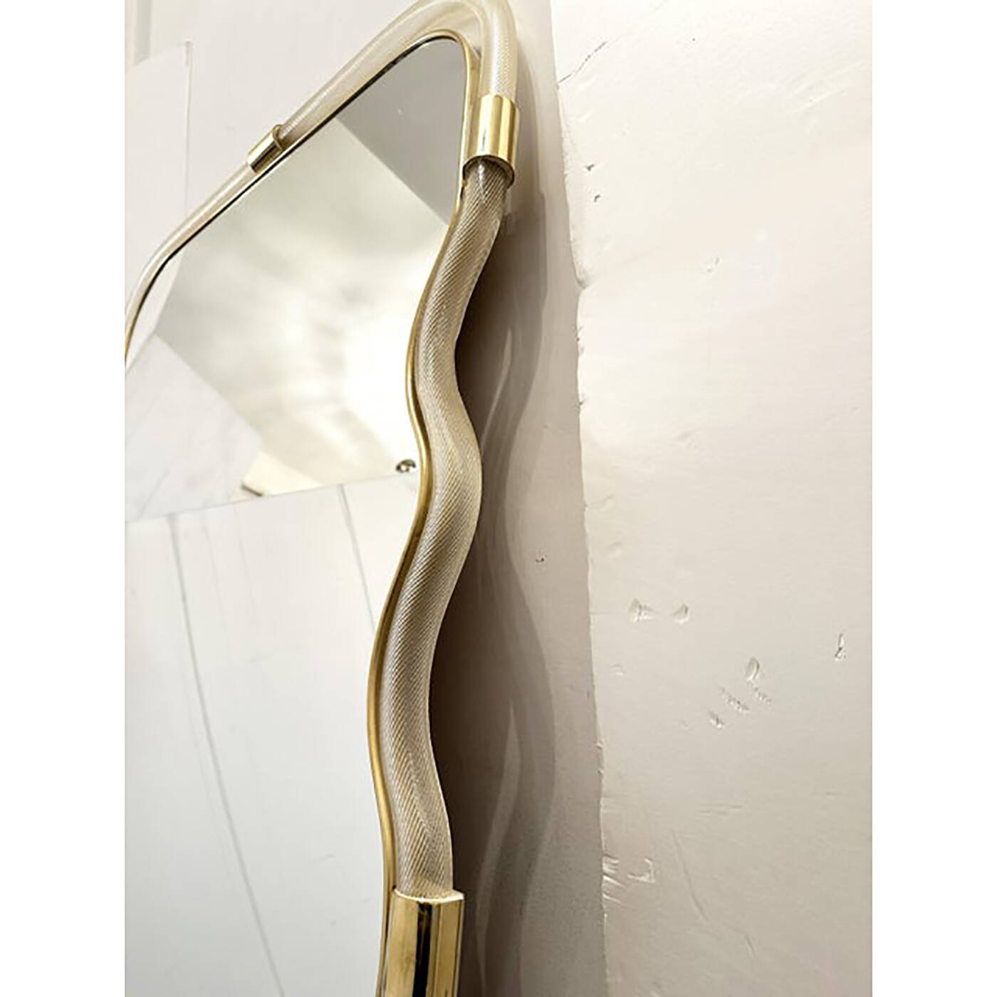 Wave Mirror in Gold "Torchon" Torciglione Glass Design