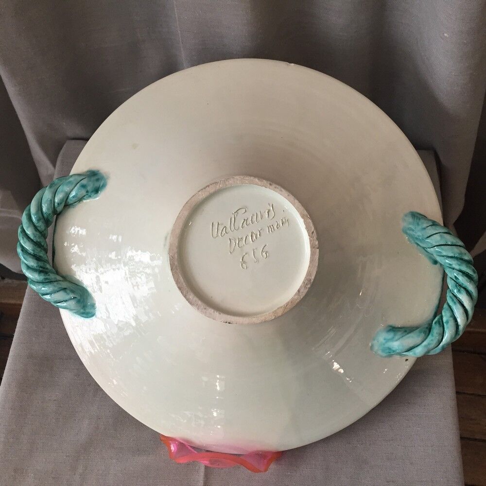 Fruit cup in vintage vallauris ceramic parrot foliage