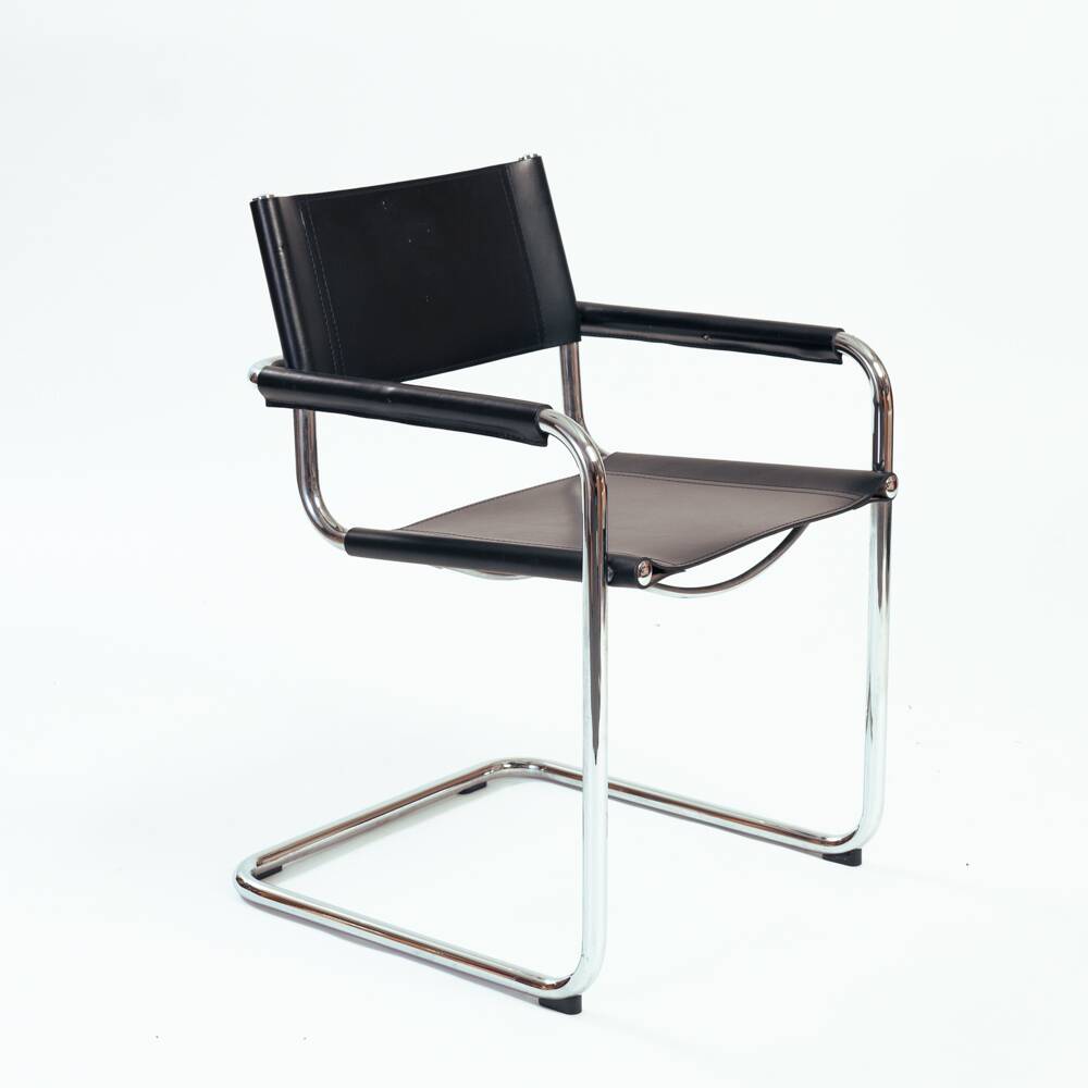 Chaise Bauhaus Mart Stam Marcel Breuer en cuir noir, Fasem 1980s