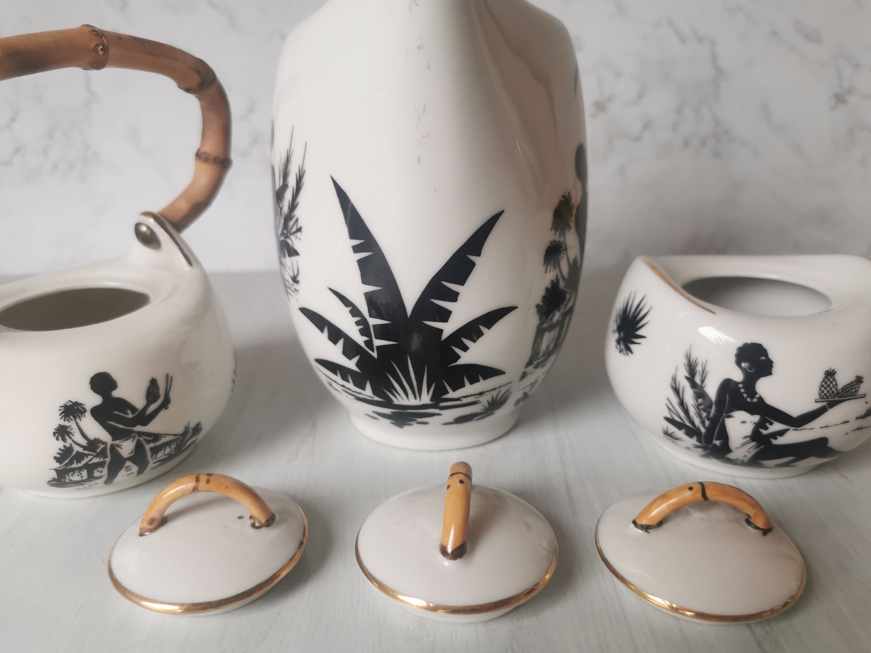 Coffee service African porcelain décor from Limoges