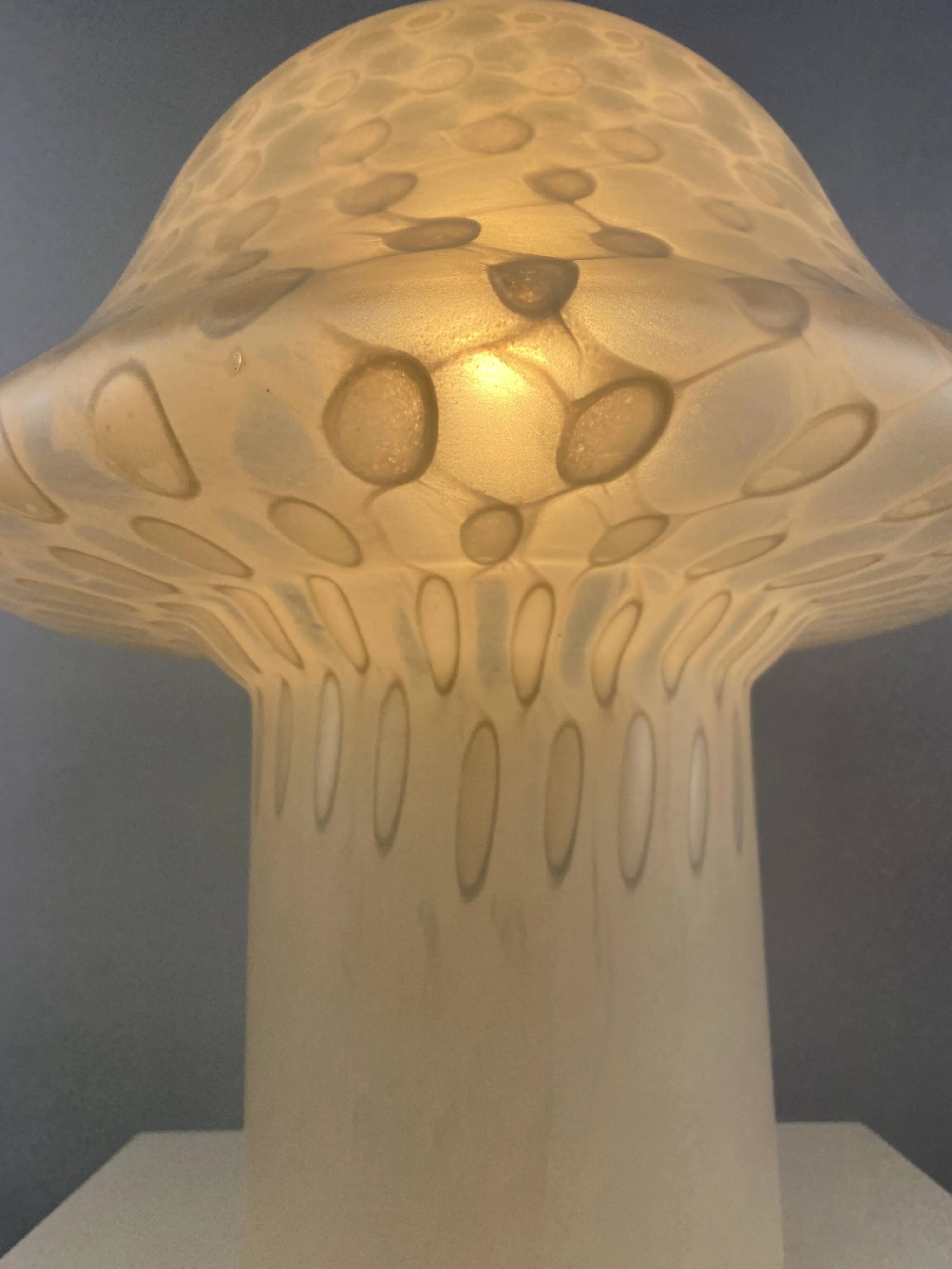 Large XL mushroom table lamp in white glass by Peill and Putzler 1970
