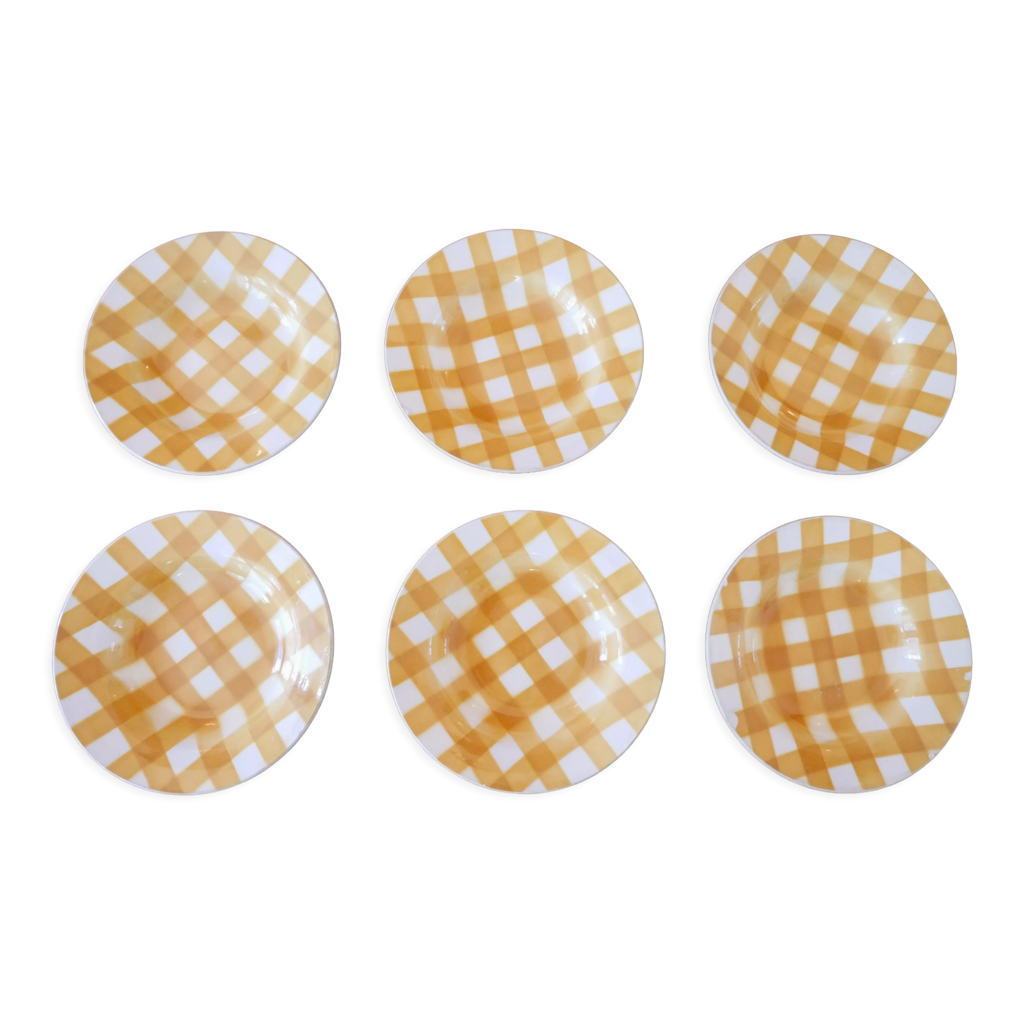 6 hollow plates with yellow and white checkered