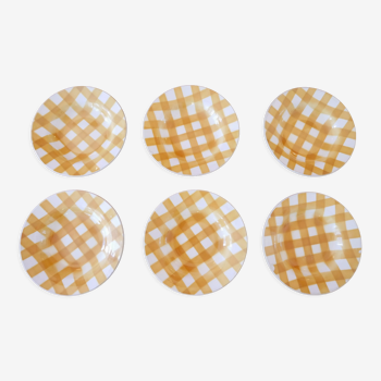 6 assiettes creuses à carreaux jaunes et blancs