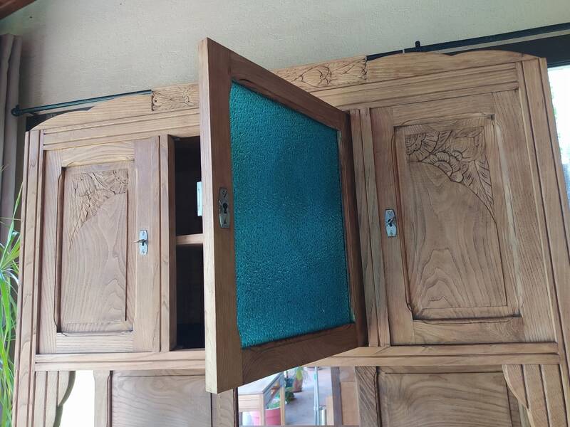 Art Deco two-body sideboard in natural chestnut.