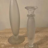 Duo of vintage soliflore vases in frosted glass