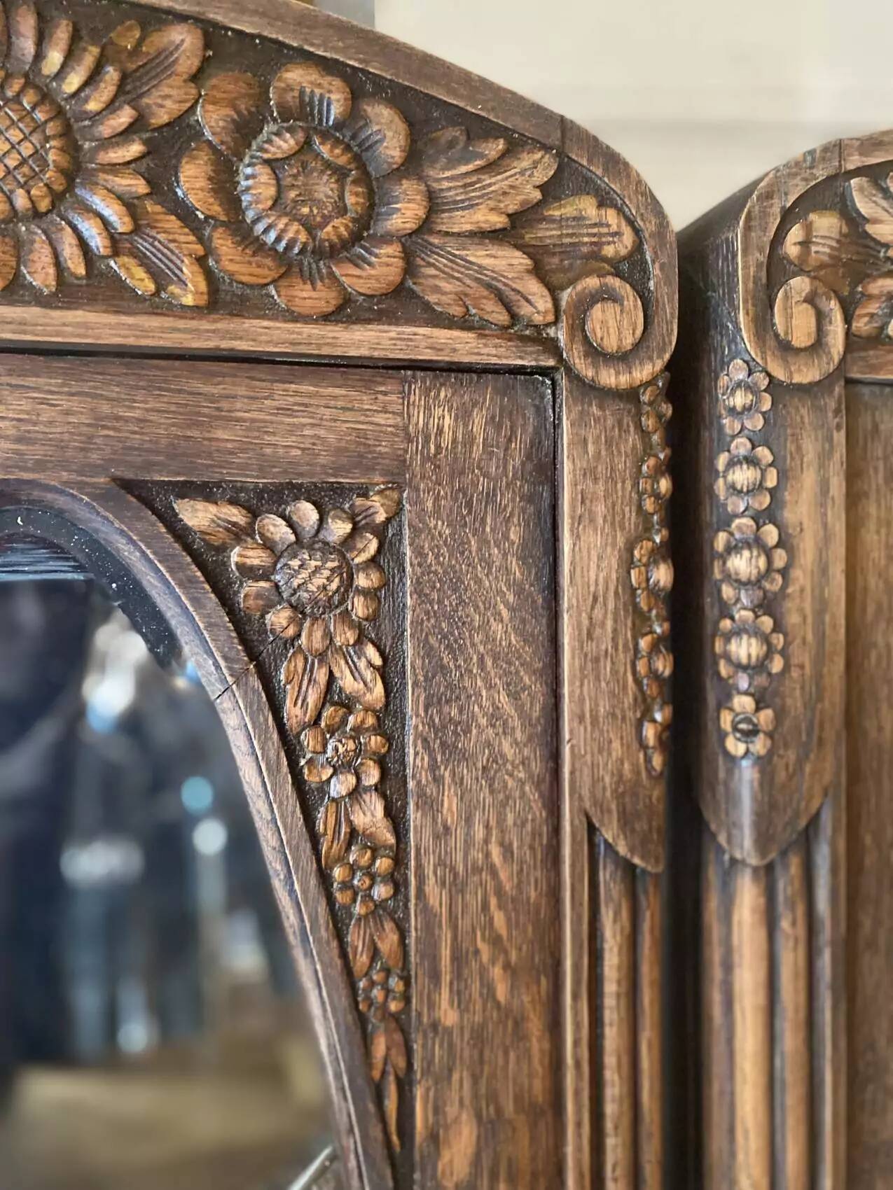 Pair of Art Deco display cabinets in solid oak