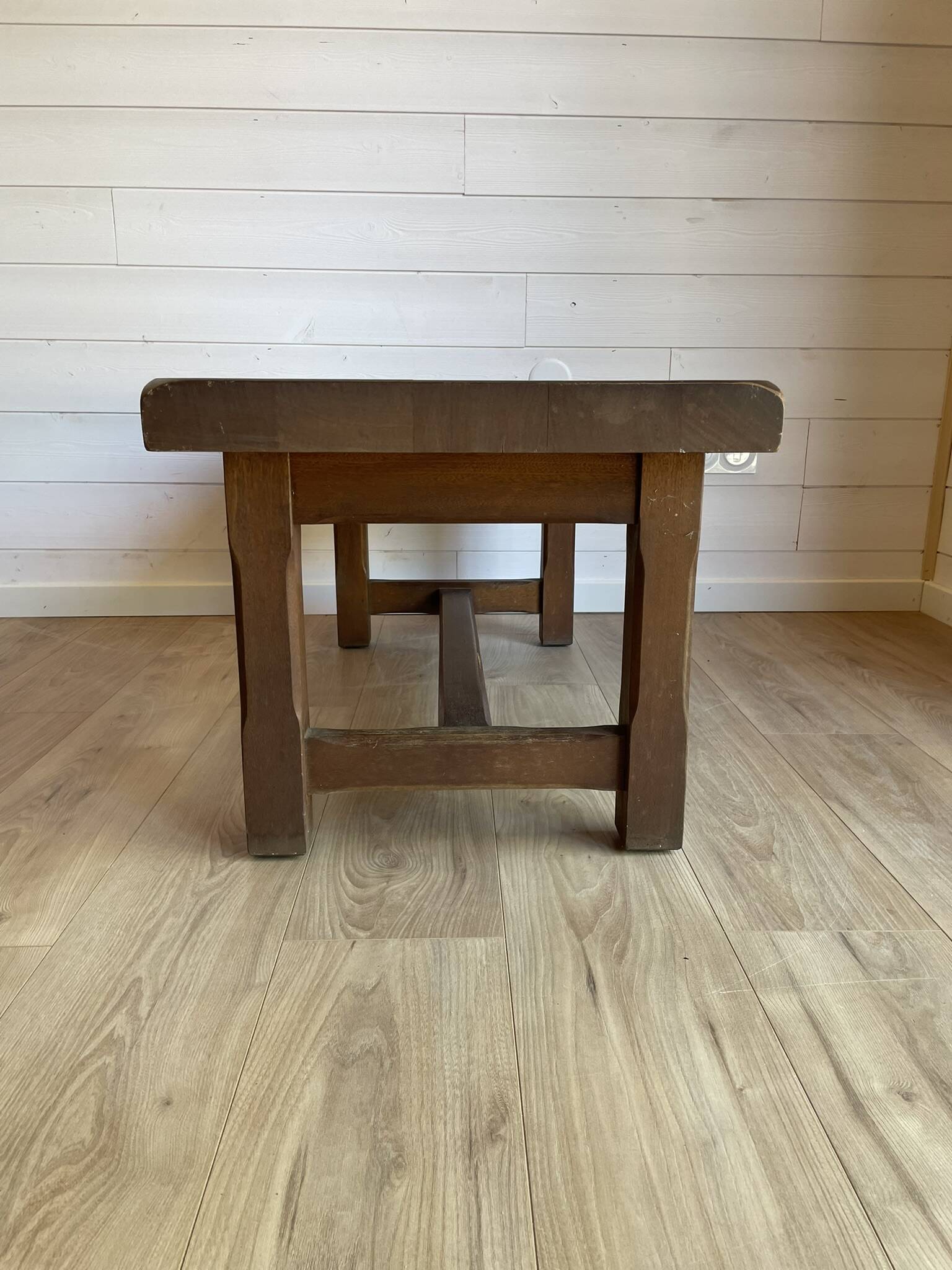 Grande table basse ancienne en bois massif - Esprit campagne chic