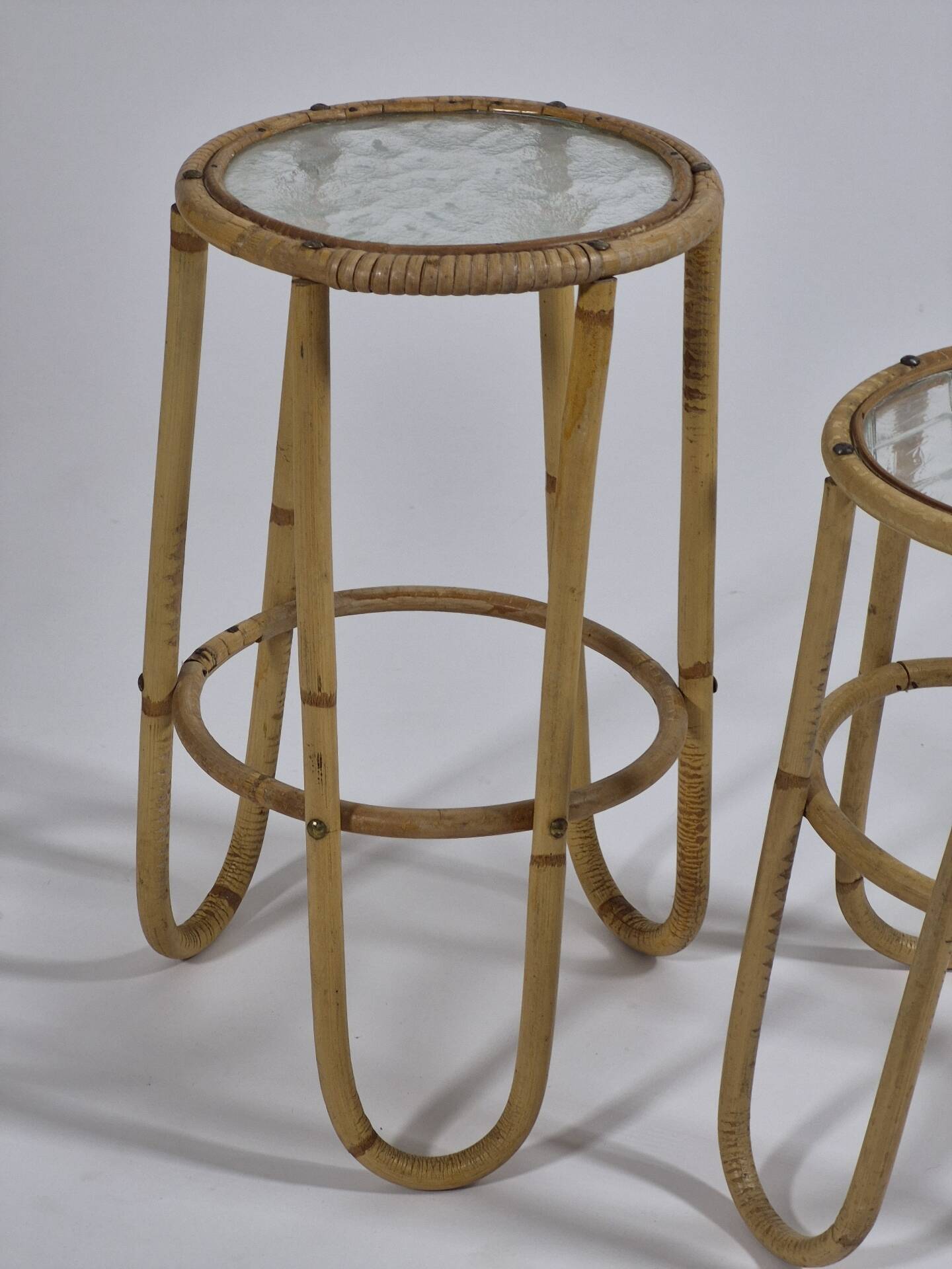 Pair of vintage mid century bamboo ice glass flower stands