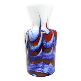 Vase postmoderne en verre de Murano rouge, blanc et bleu par Carlo Moretti, Italie