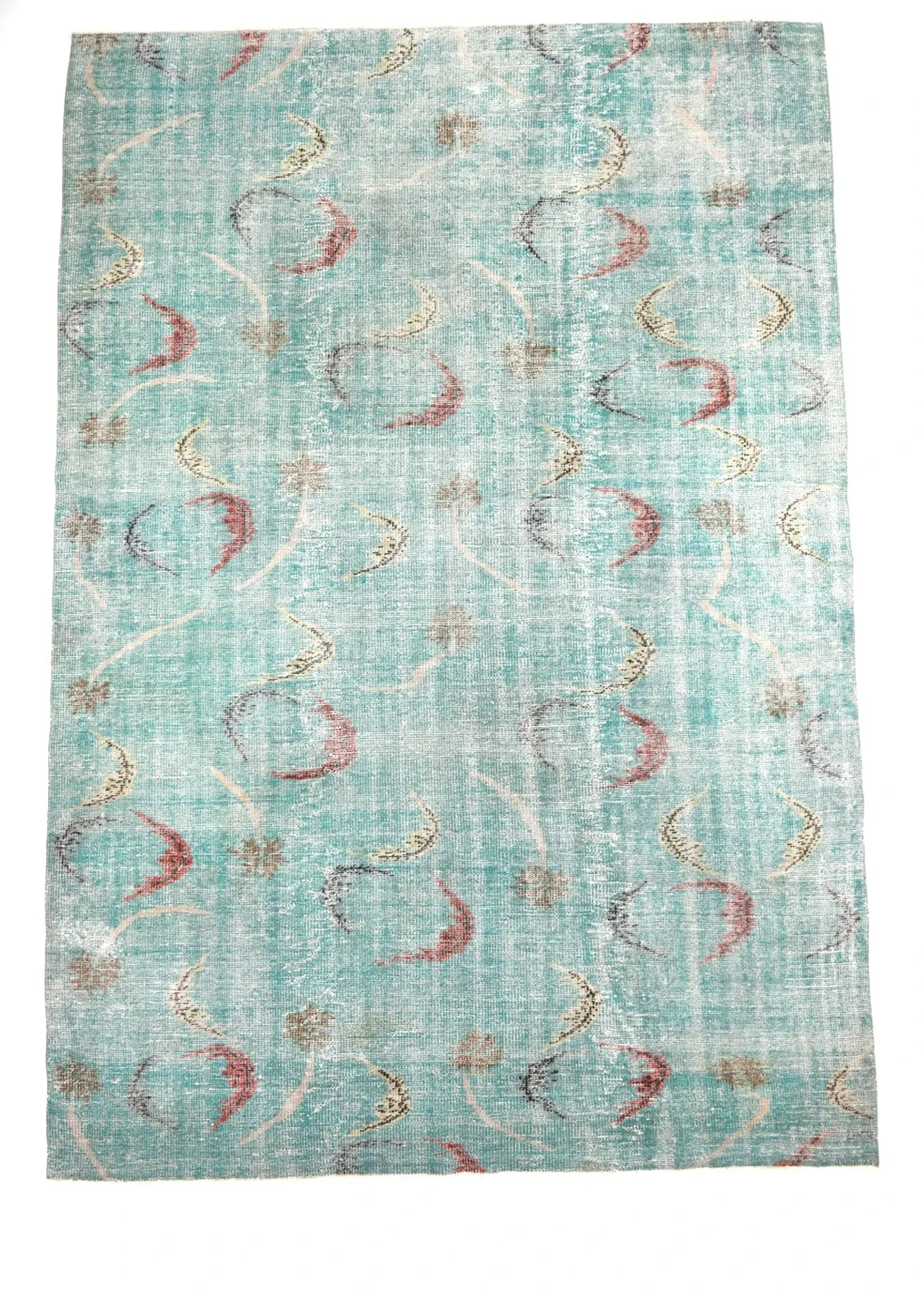 Teal Green Turkish Vintage Rug, Persian Style Living Room Carpet, 222x321Cm