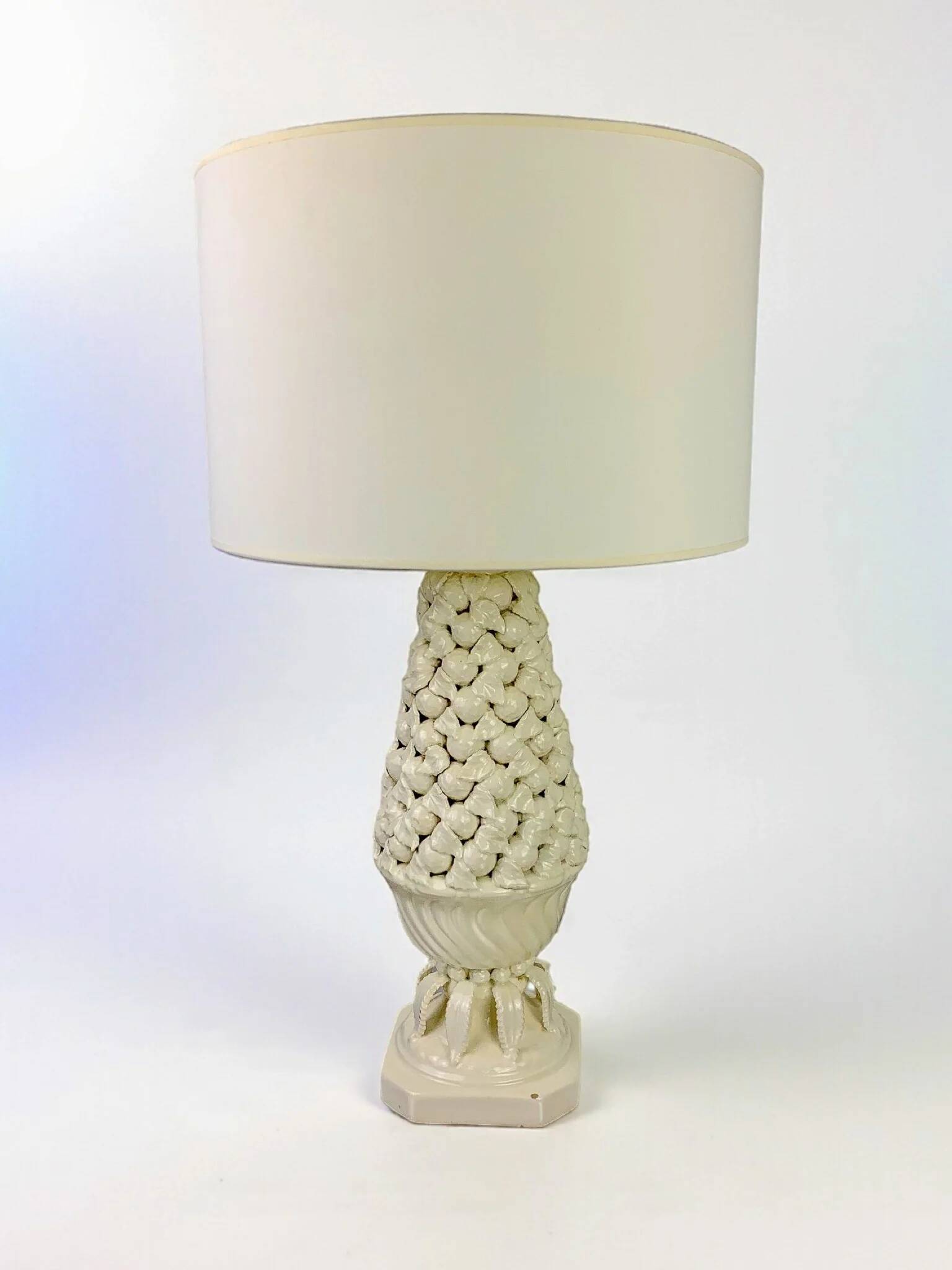 Spanish floral ceramic table lamp from Manises, Spain, circa 1970s