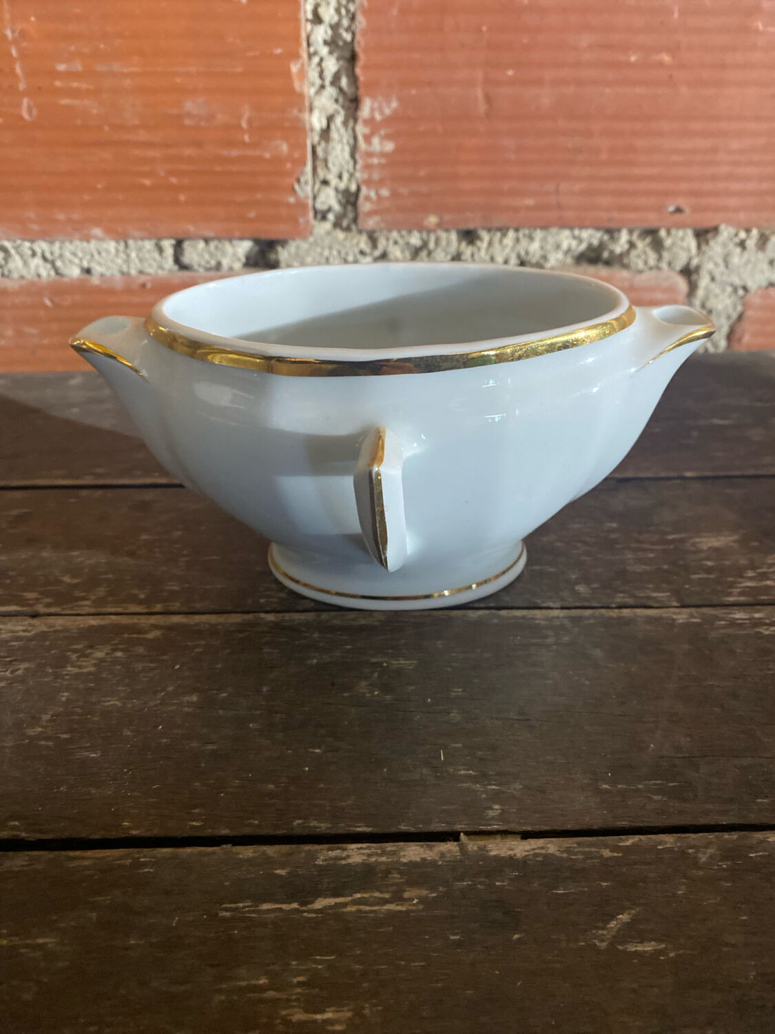 Double Sauce Boat Antique Gras & Maigre White Porcelain #D907