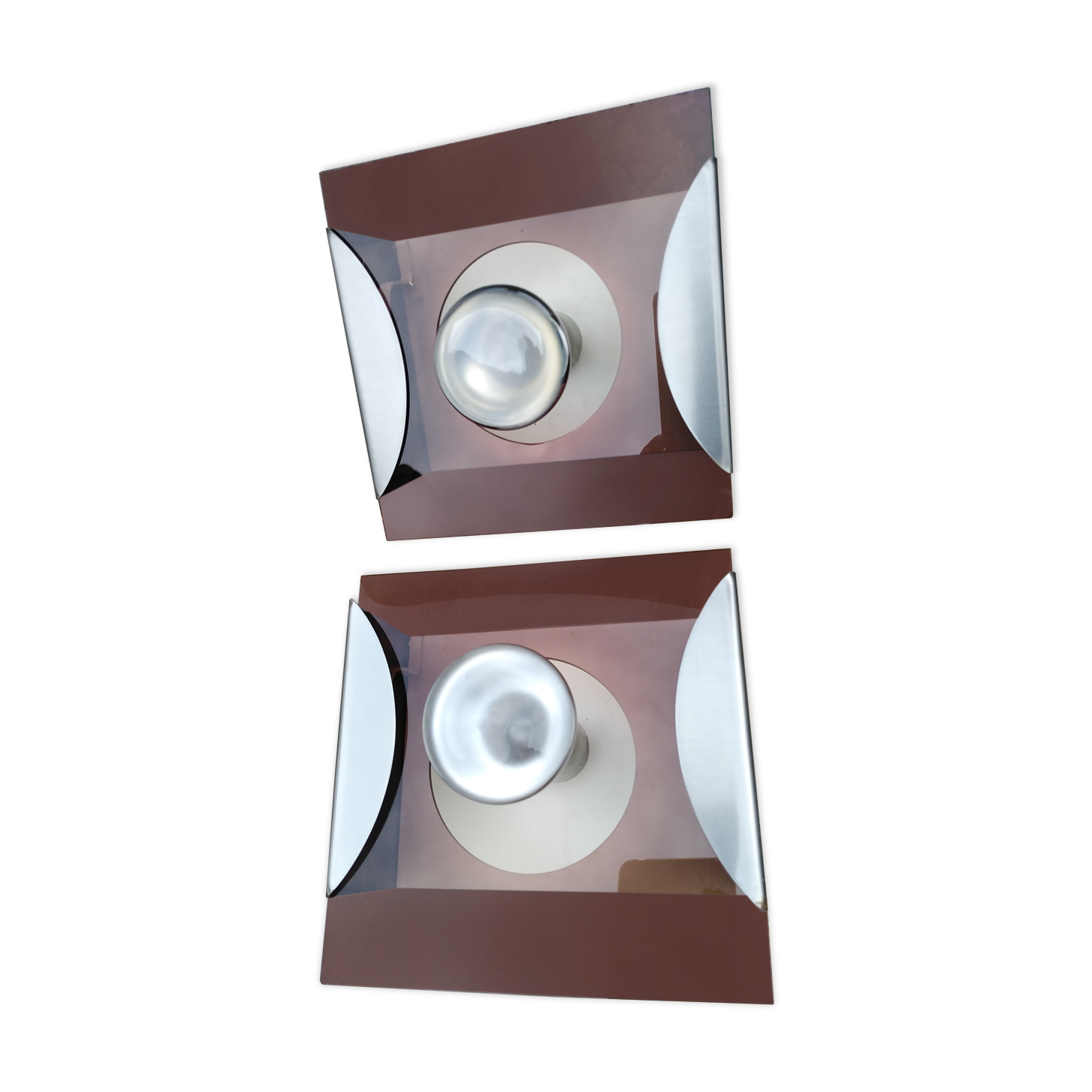 Pair of wall lamps vintage plexiglass smoked