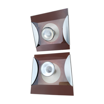 Pair of wall lamps vintage plexiglass smoked
