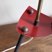 1950s modernist tripod lamp made of sheet metal and brass.