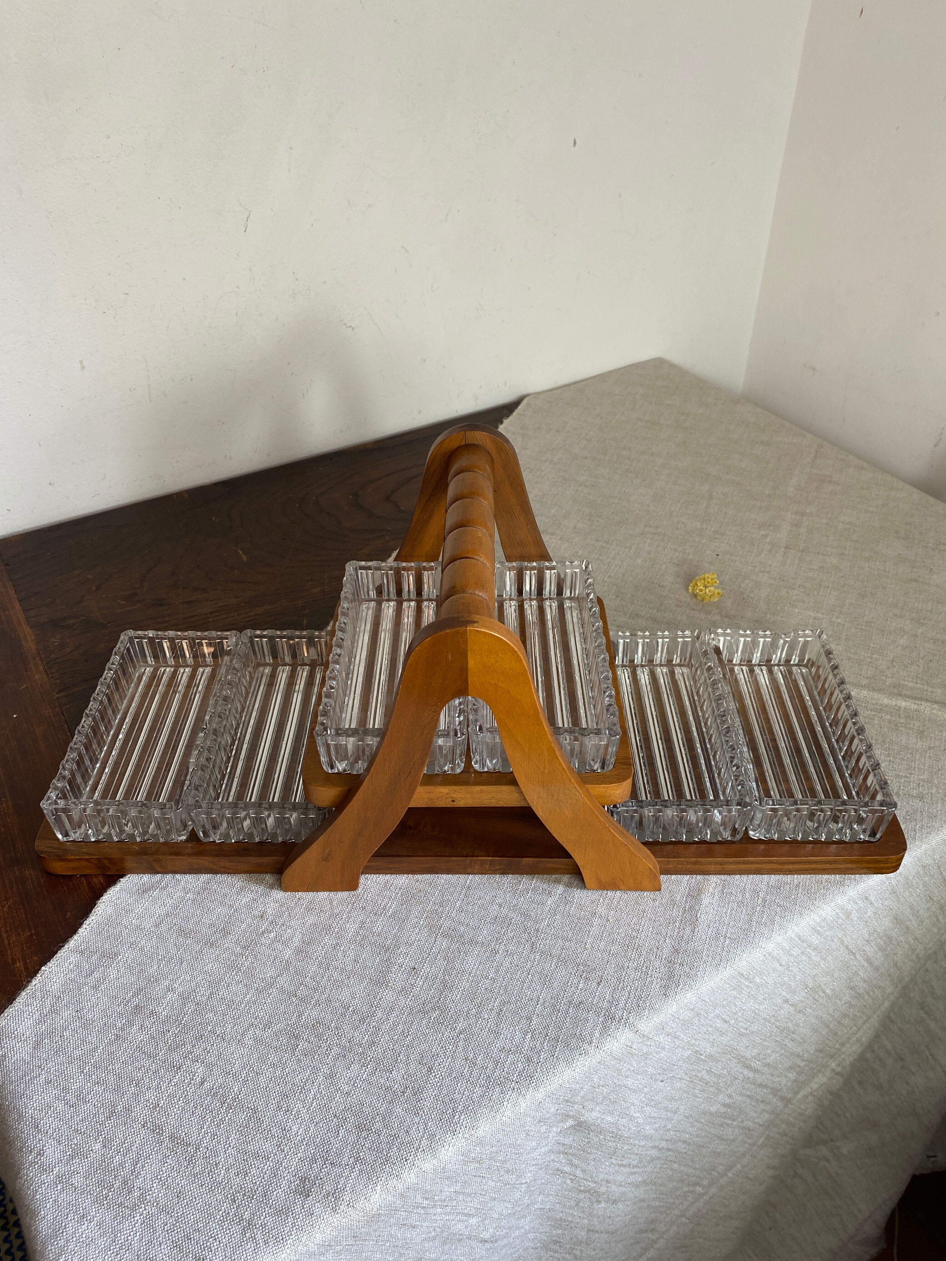 Art Deco wooden compartmented servant