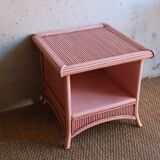 Vintage pink bamboo rattan side table or large bedside table