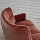 1970s, 3-seater Danish curved sofa, pink furniture velour.