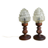 Pair Portuguese carved wood skyscraper table lamps