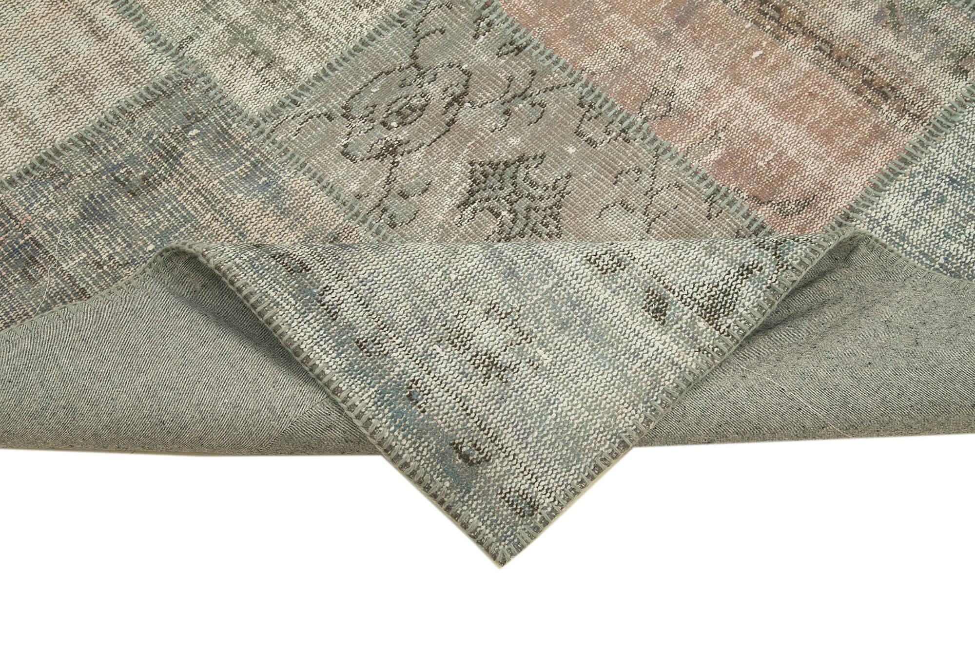 Handmade turkish overdyed 175 cm x 244 cm grey patchwork carpet