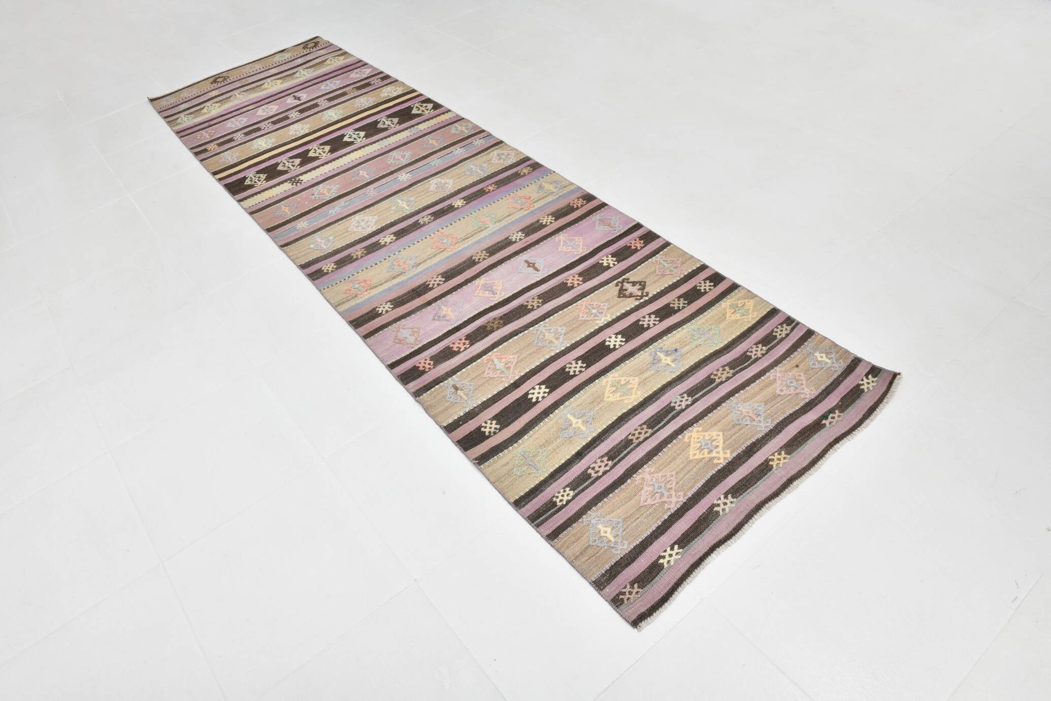 3x10 Purple & Green Modern Kilim Runner Rug, 90x315Cm