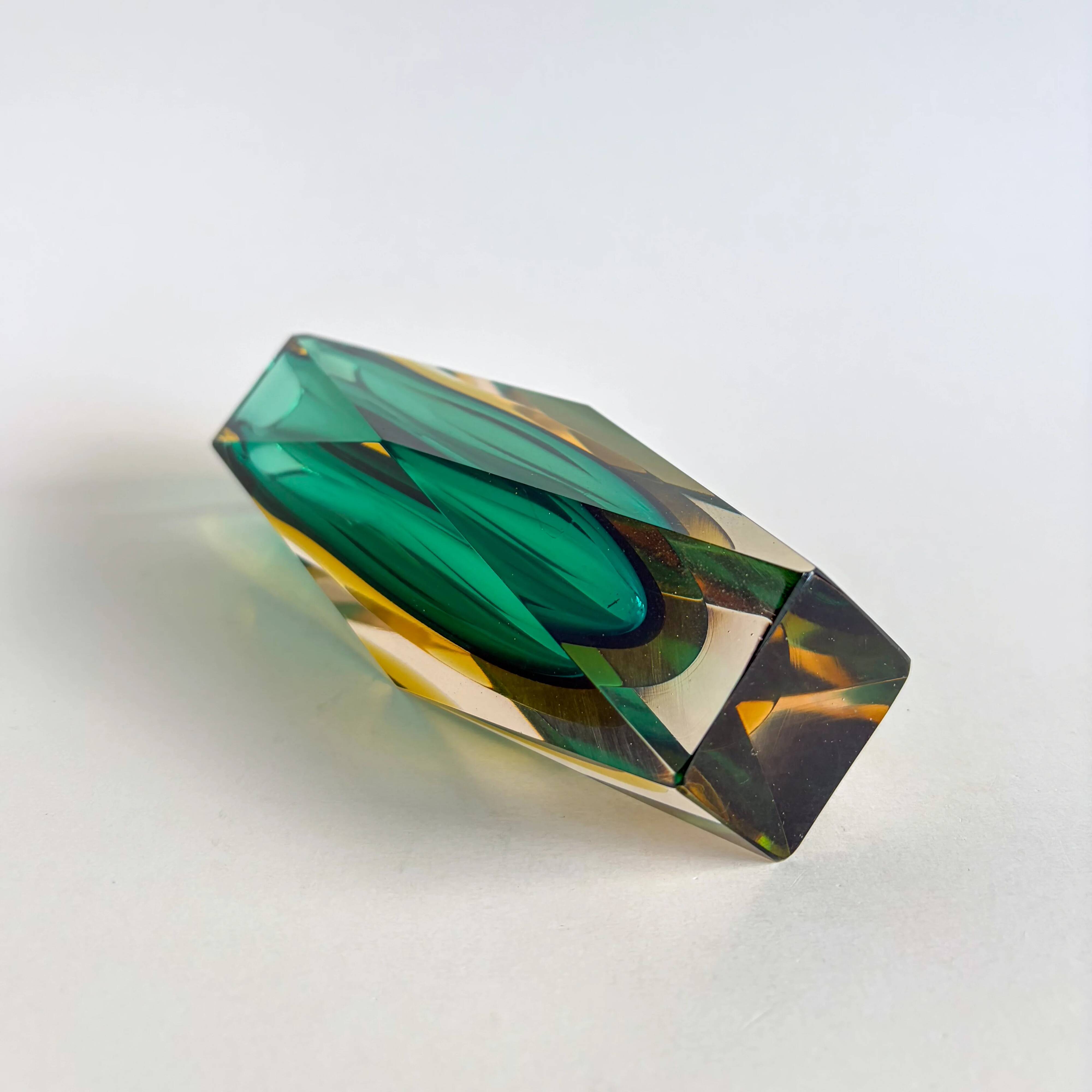 Faceted Sommerso vase from Murano in green