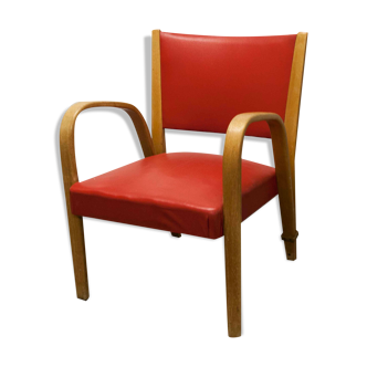 Bow wood armchair by Hugues Steiner 1960 red