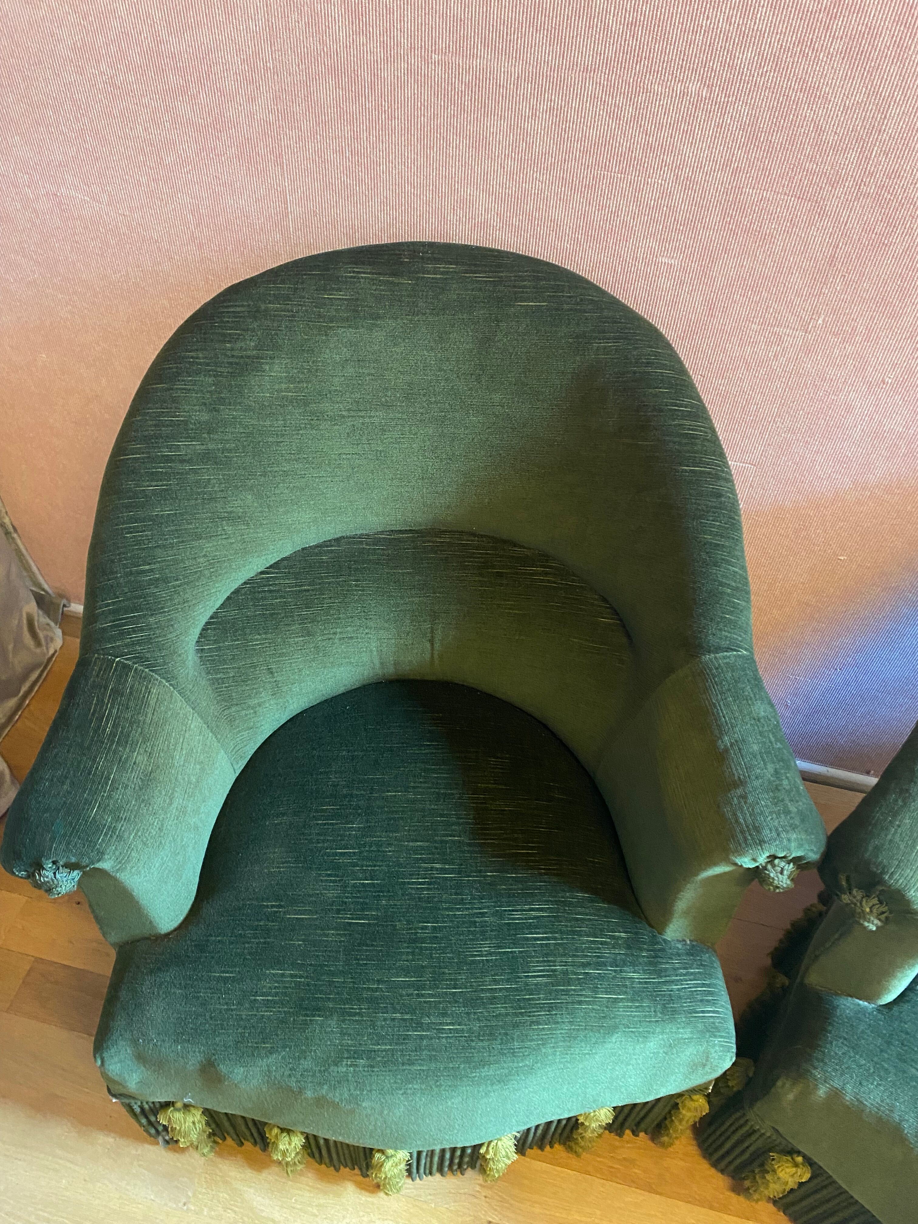 Pair of toad armchairs, duck green