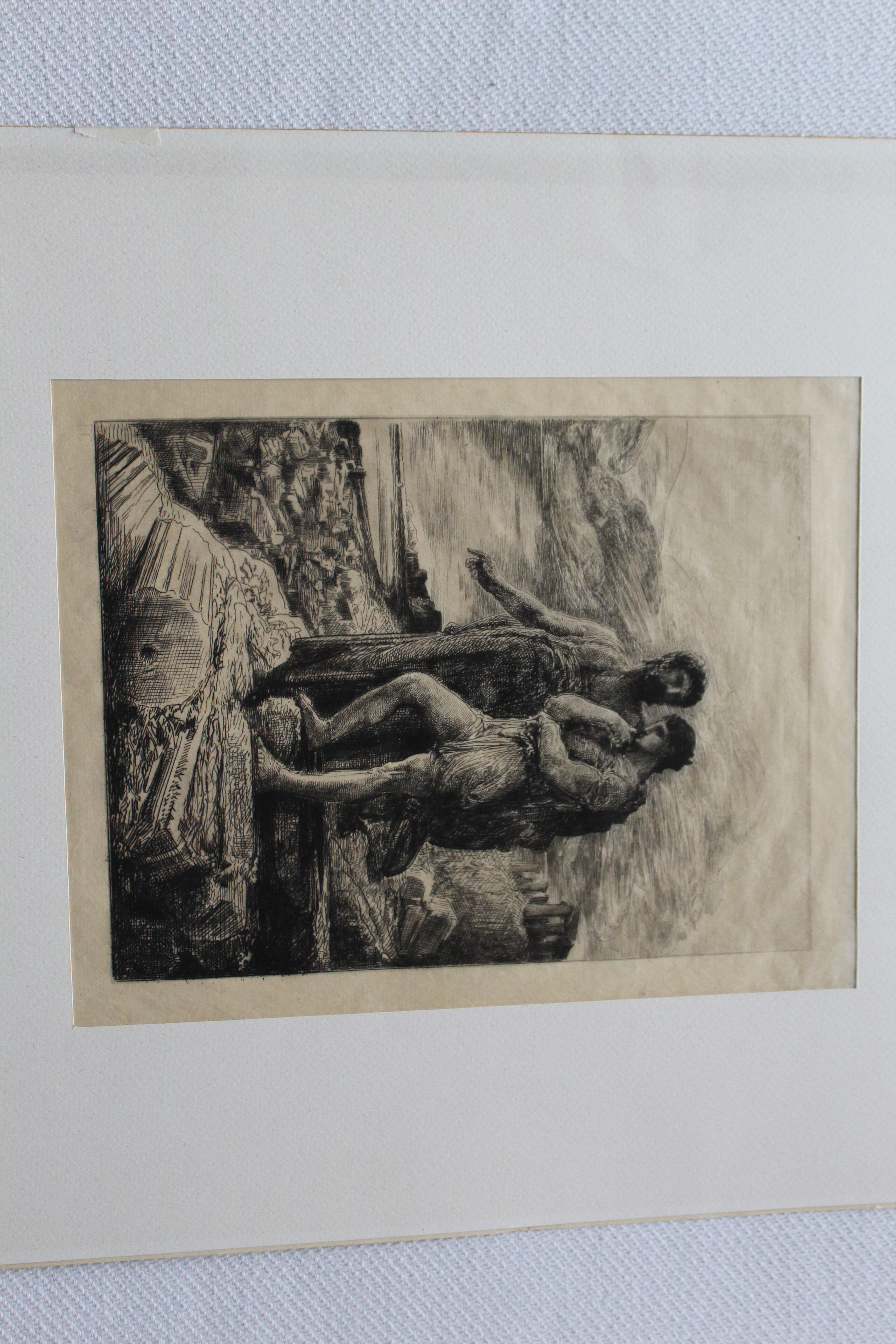 François nicolas chifflart (1825 - 1901) le passé engraving on old japanese paper.