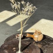Vase soliflore vintage en métal gris à pied évasé H17 D6